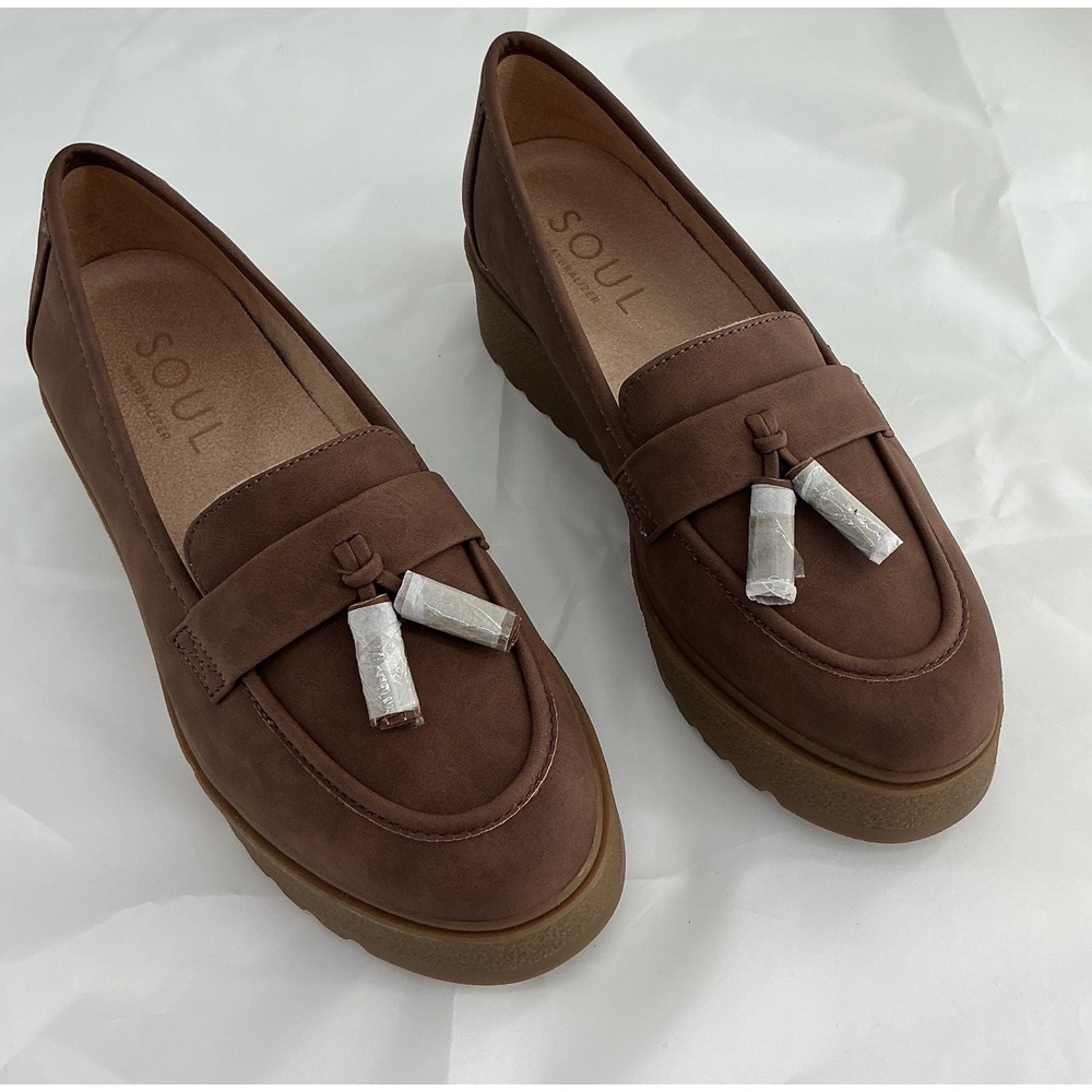 Soul Naturalizer Womens Brown Tassel Platform Wedge Loafers Size 8.5W